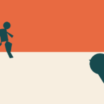Illustration of a runner beside a heart symbol representing the Hospis Malaysia charity run