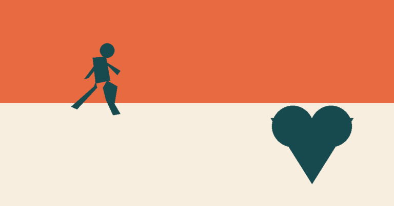 Illustration of a runner beside a heart symbol representing the Hospis Malaysia charity run