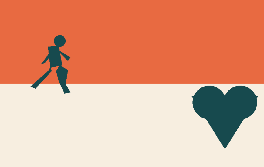 Illustration of a runner beside a heart symbol representing the Hospis Malaysia charity run