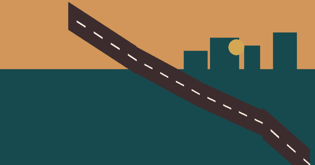 Stylised road curving through a city skyline representing a KL road closure guide