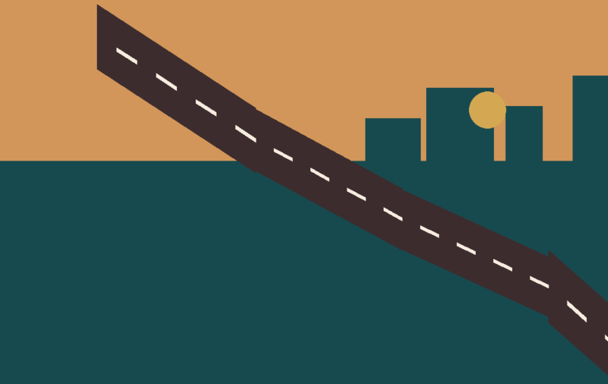Stylised road curving through a city skyline representing a KL road closure guide