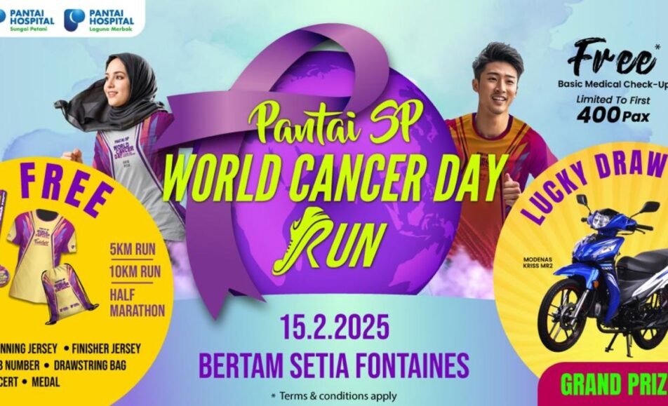 Pantai SP Cancer World Run 2025 event banner