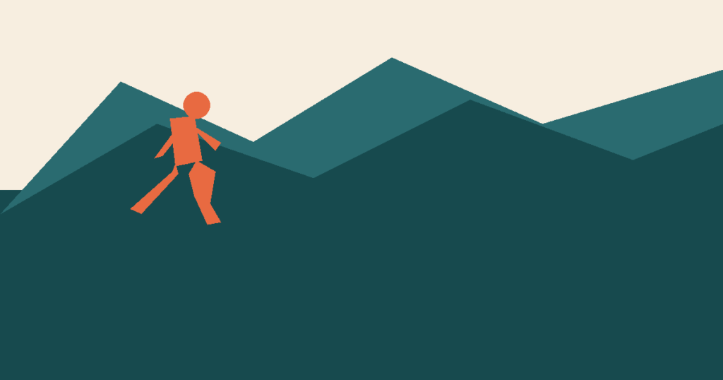 Mountain contour illustration with a trail runner representing trail and ultra running in Malaysia